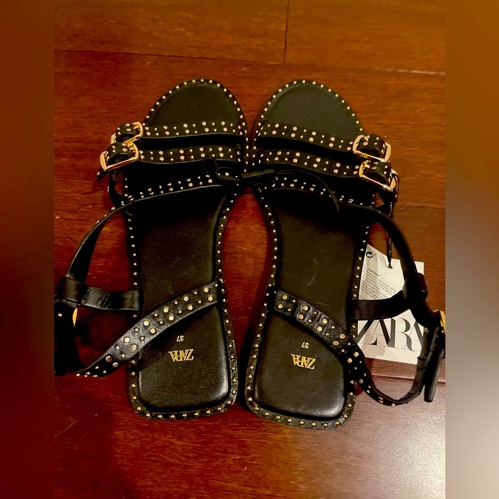 NWT Zara Black Studded Sandals